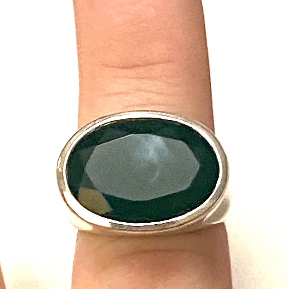 Green Stone Sterling Silver Ring 925 - Picture 4 of 5